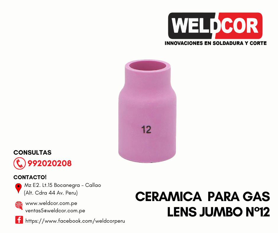 53N87 CERAMICA PARA GAS LENS JUMBO N°12 – Weldcor